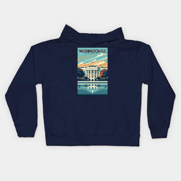 A Vintage Travel Art of Washington DC - US Kids Hoodie by goodoldvintage